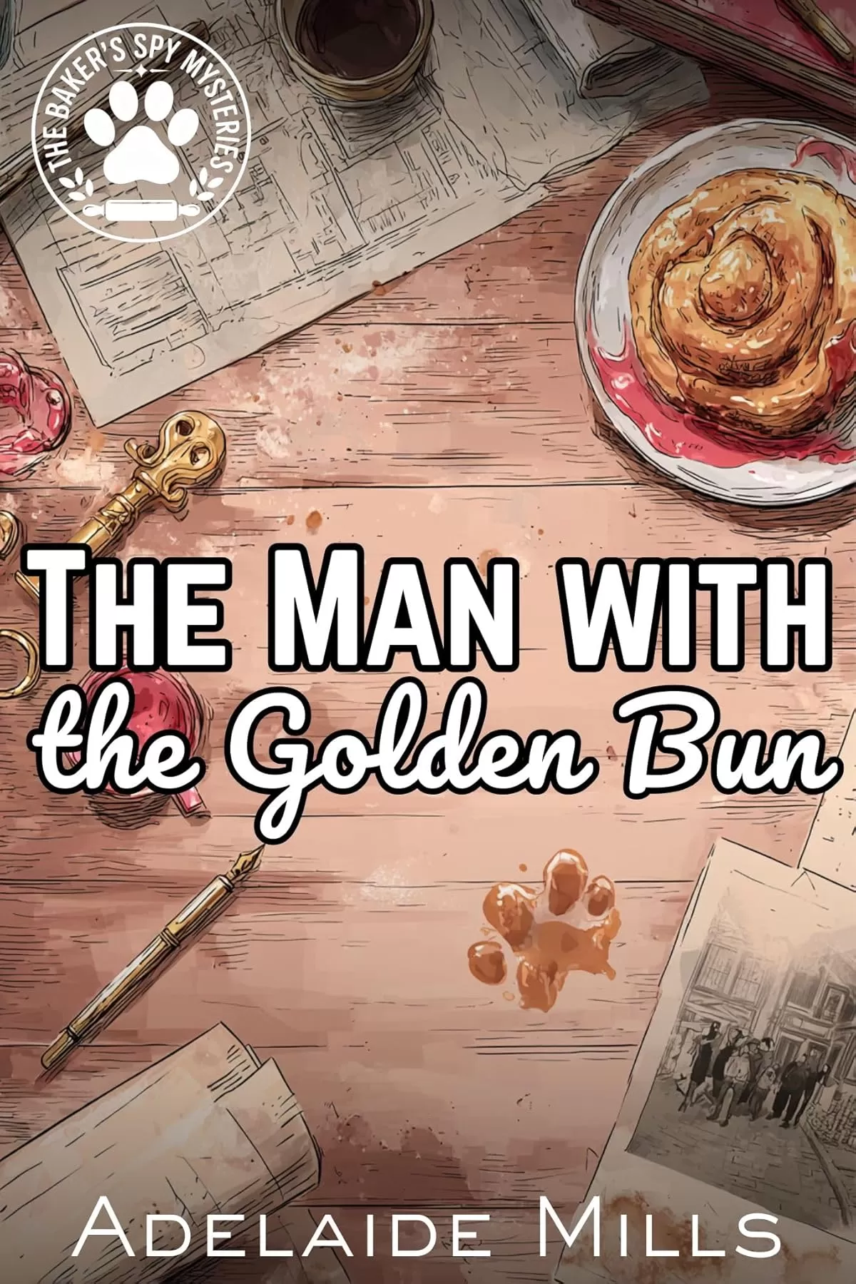 The Man with the Golden Bun: A British Senior Sleuth Cozy Mystery with a Retired K9 (The Baker's Spy Mysteries #4) by Adelaide Mills